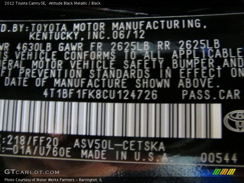 Attitude Black Metallic / Black 2012 Toyota Camry SE