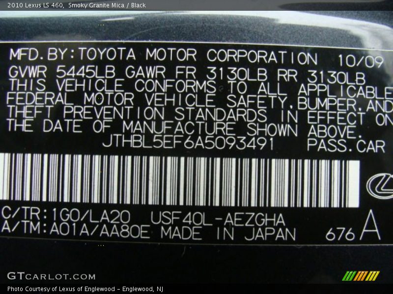 Smoky Granite Mica / Black 2010 Lexus LS 460