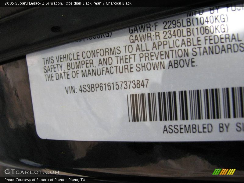 Obsidian Black Pearl / Charcoal Black 2005 Subaru Legacy 2.5i Wagon