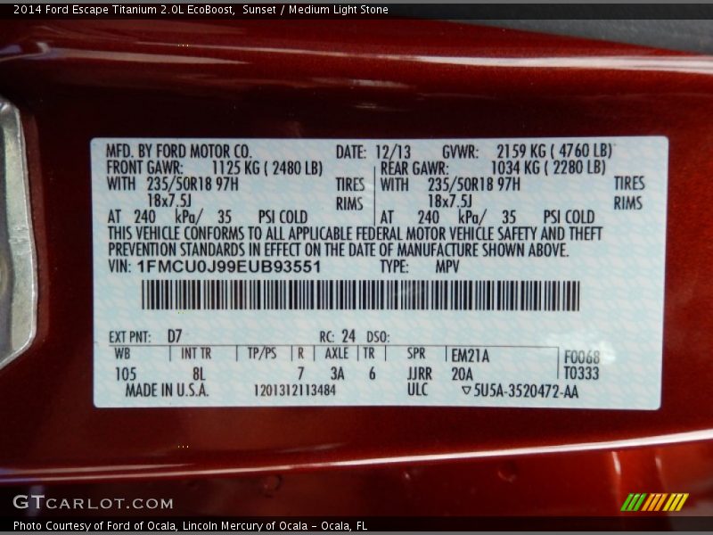 Sunset / Medium Light Stone 2014 Ford Escape Titanium 2.0L EcoBoost