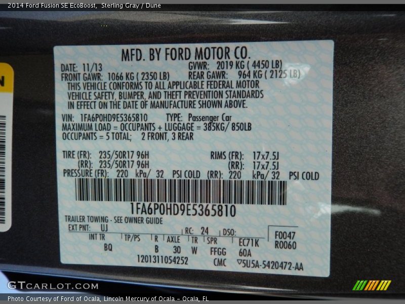 Sterling Gray / Dune 2014 Ford Fusion SE EcoBoost