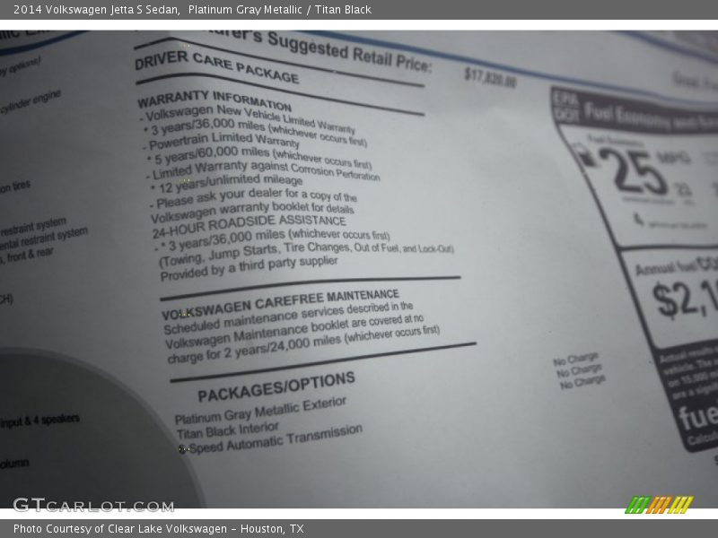 Platinum Gray Metallic / Titan Black 2014 Volkswagen Jetta S Sedan