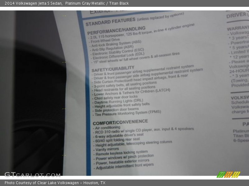 Platinum Gray Metallic / Titan Black 2014 Volkswagen Jetta S Sedan