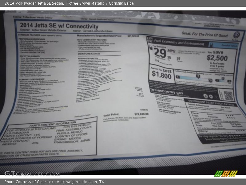 Toffee Brown Metallic / Cornsilk Beige 2014 Volkswagen Jetta SE Sedan