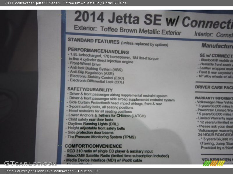 Toffee Brown Metallic / Cornsilk Beige 2014 Volkswagen Jetta SE Sedan