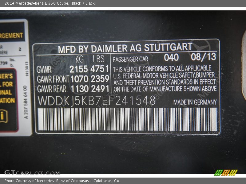 Black / Black 2014 Mercedes-Benz E 350 Coupe