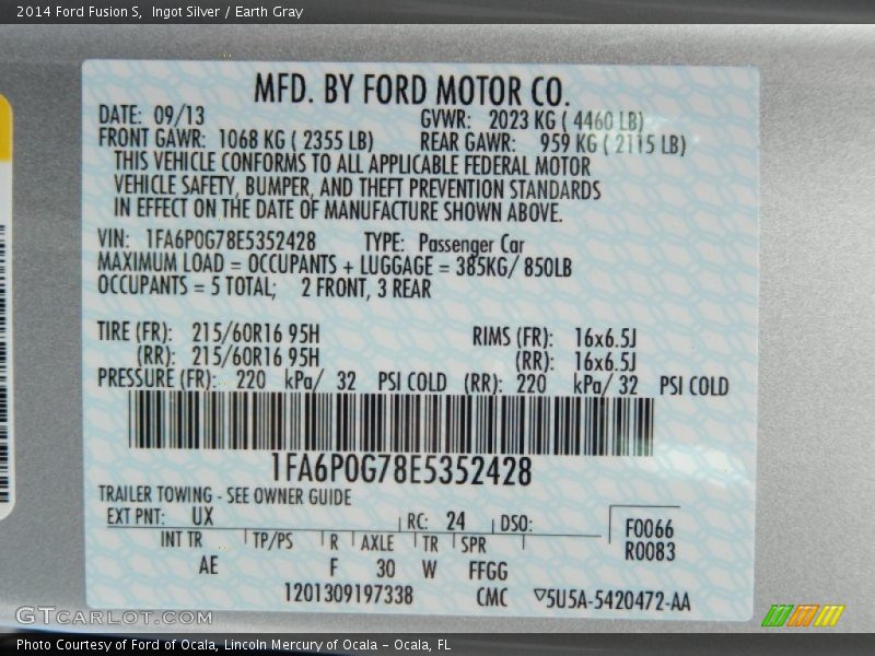 Ingot Silver / Earth Gray 2014 Ford Fusion S