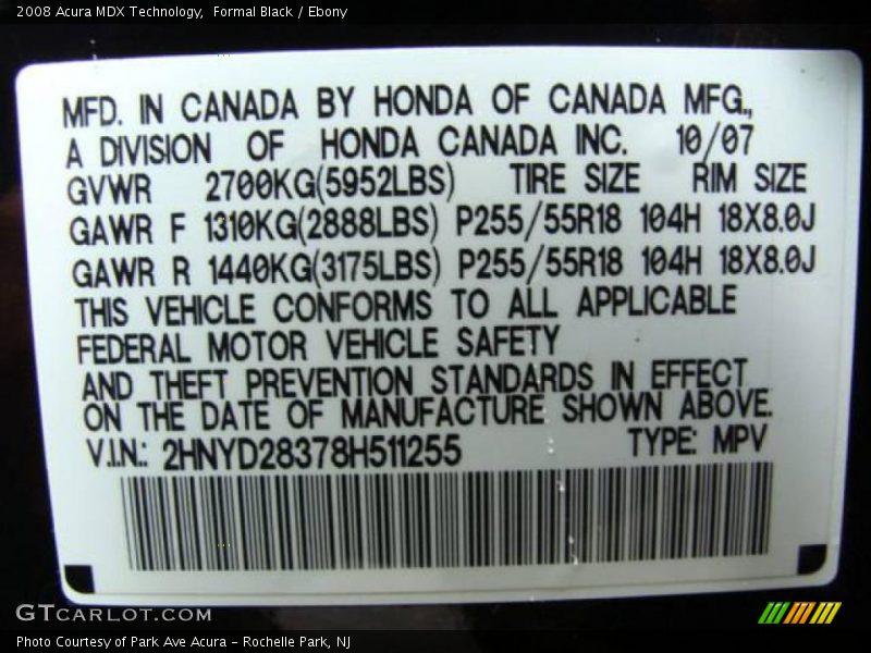 Formal Black / Ebony 2008 Acura MDX Technology