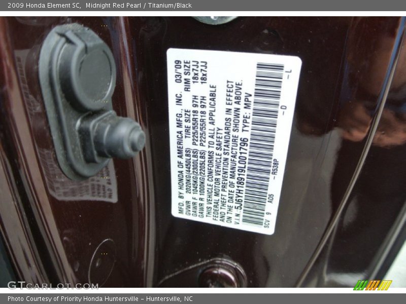 2009 Element SC Midnight Red Pearl Color Code R538P