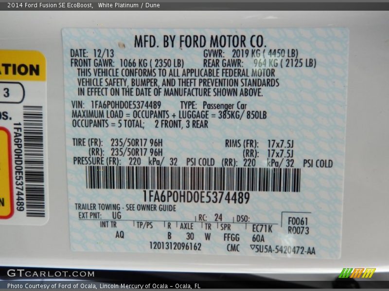 White Platinum / Dune 2014 Ford Fusion SE EcoBoost