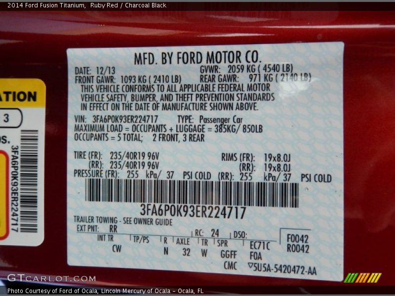 Ruby Red / Charcoal Black 2014 Ford Fusion Titanium
