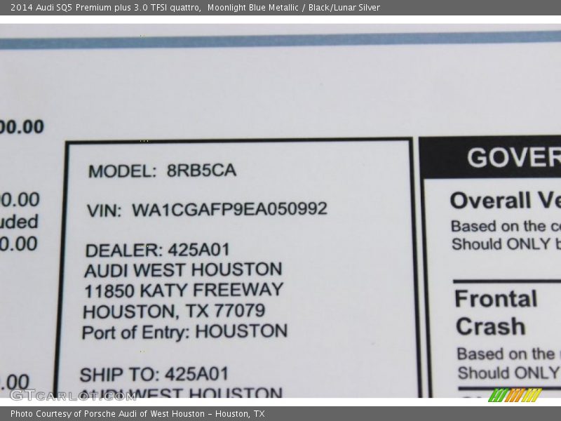 Moonlight Blue Metallic / Black/Lunar Silver 2014 Audi SQ5 Premium plus 3.0 TFSI quattro