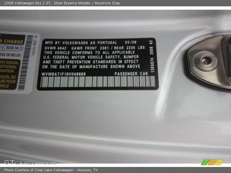 Silver Essence Metallic / Moonrock Gray 2008 Volkswagen Eos 2.0T