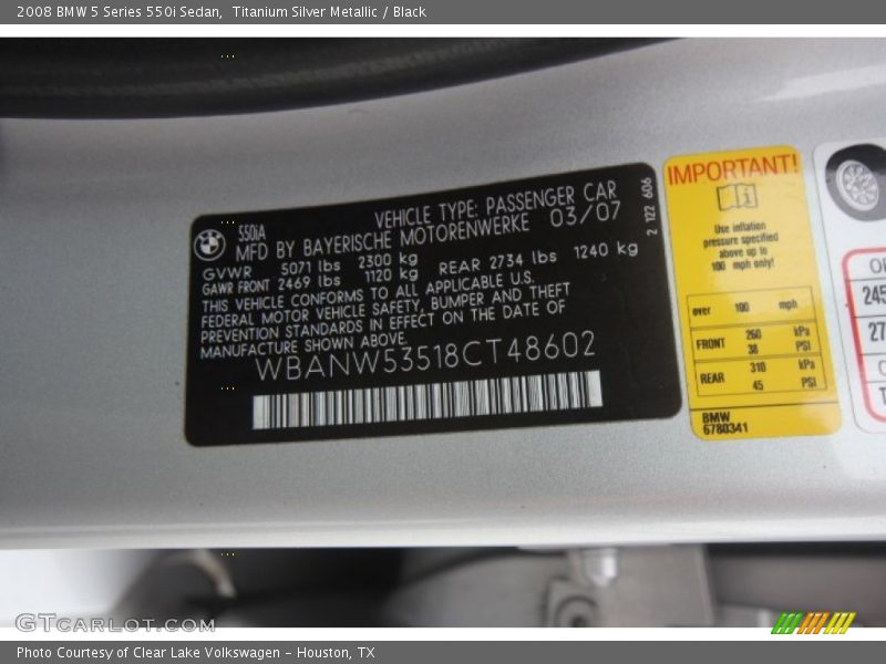 Titanium Silver Metallic / Black 2008 BMW 5 Series 550i Sedan
