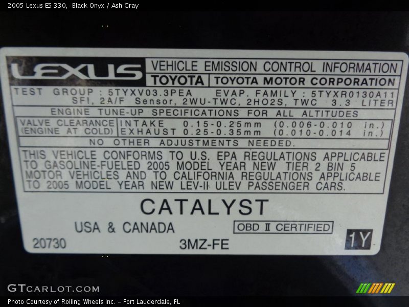 Black Onyx / Ash Gray 2005 Lexus ES 330