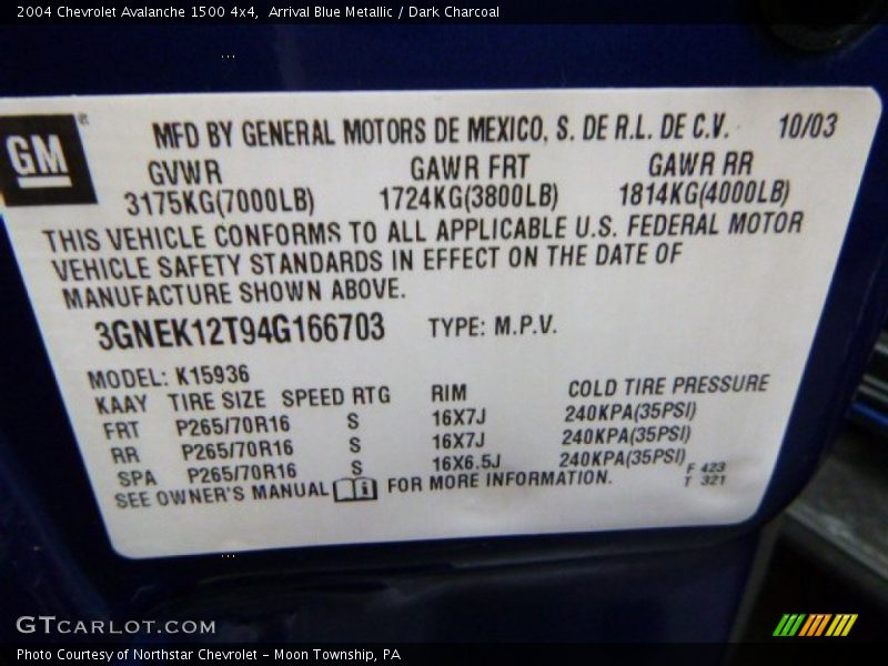 Arrival Blue Metallic / Dark Charcoal 2004 Chevrolet Avalanche 1500 4x4