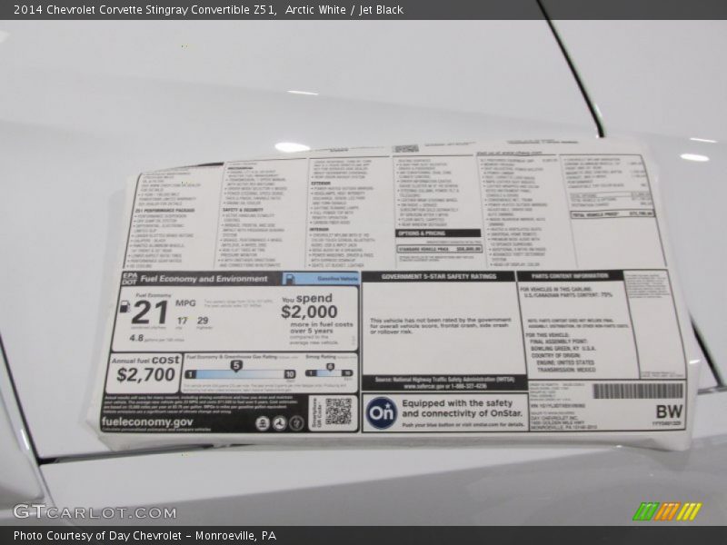  2014 Corvette Stingray Convertible Z51 Window Sticker