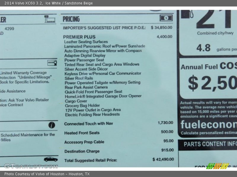 Ice White / Sandstone Beige 2014 Volvo XC60 3.2