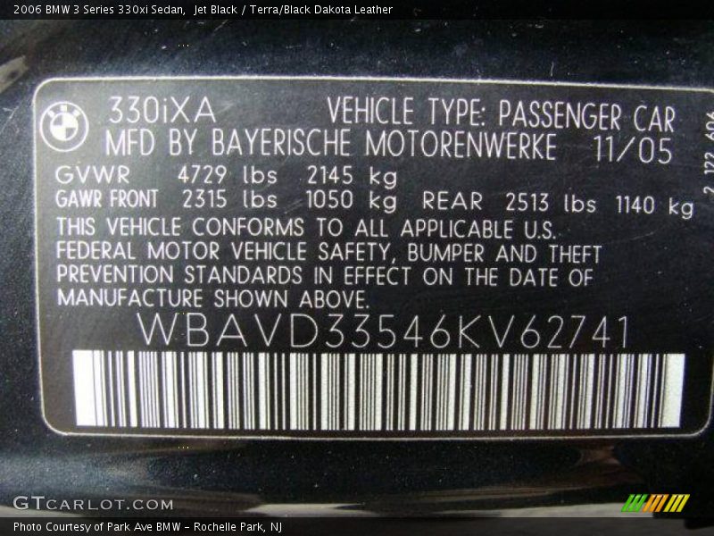 Jet Black / Terra/Black Dakota Leather 2006 BMW 3 Series 330xi Sedan
