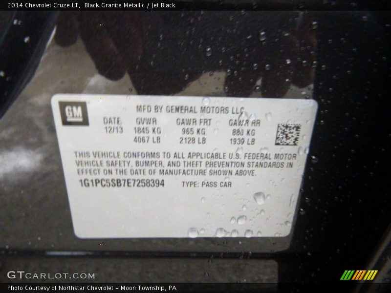 Black Granite Metallic / Jet Black 2014 Chevrolet Cruze LT