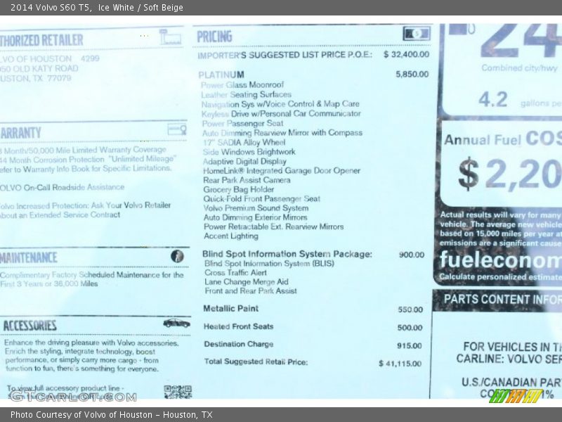 Ice White / Soft Beige 2014 Volvo S60 T5