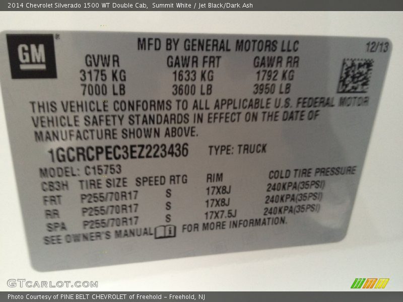 Summit White / Jet Black/Dark Ash 2014 Chevrolet Silverado 1500 WT Double Cab