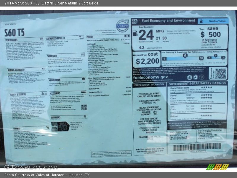 Electric Silver Metallic / Soft Beige 2014 Volvo S60 T5