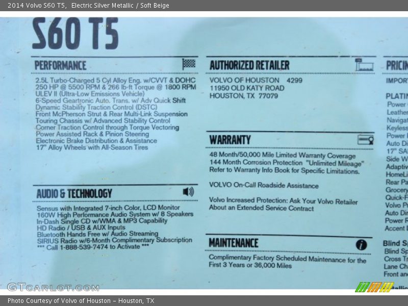 Electric Silver Metallic / Soft Beige 2014 Volvo S60 T5
