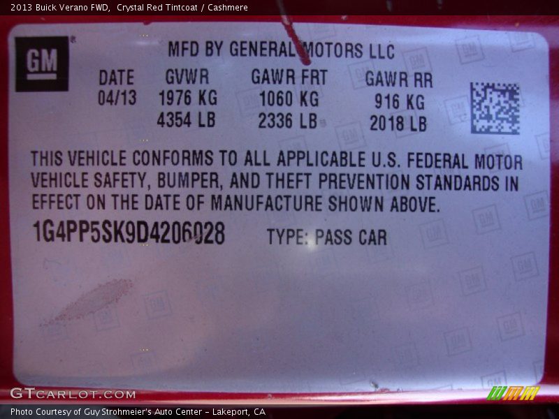 Crystal Red Tintcoat / Cashmere 2013 Buick Verano FWD