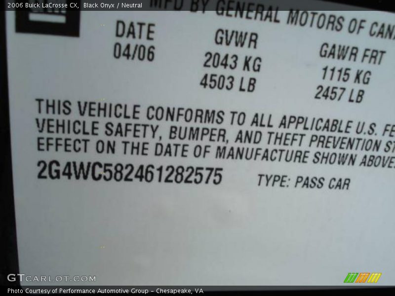 Black Onyx / Neutral 2006 Buick LaCrosse CX