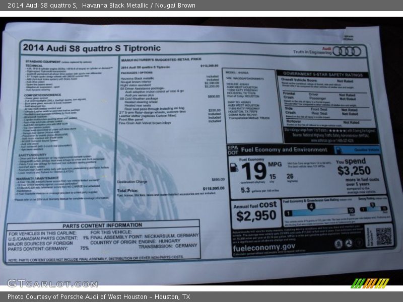  2014 S8 quattro S Window Sticker