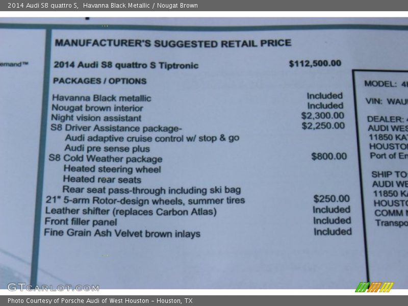  2014 S8 quattro S Window Sticker