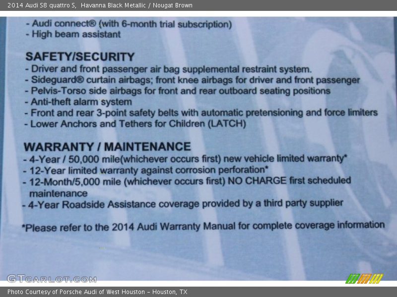  2014 S8 quattro S Window Sticker