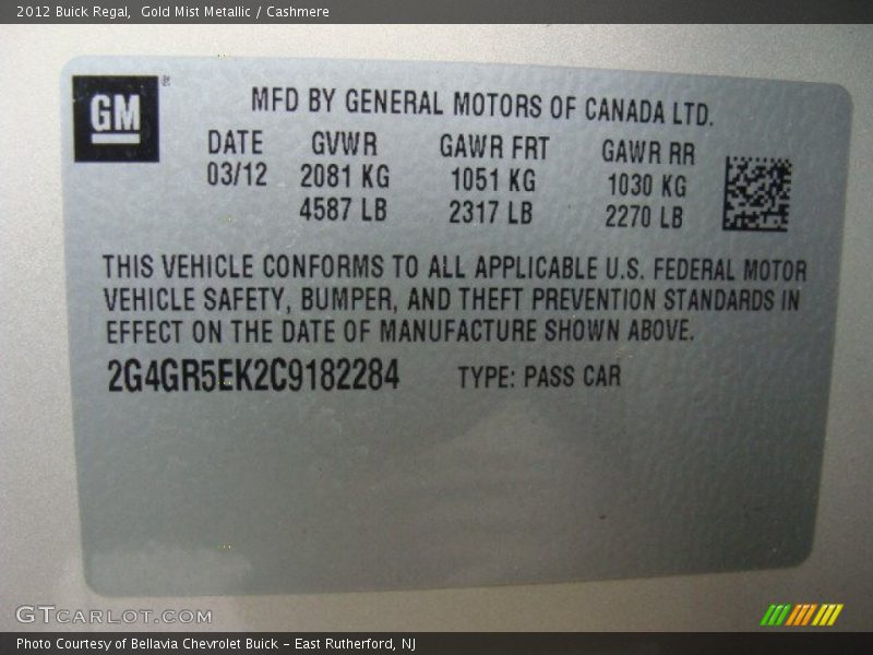 Gold Mist Metallic / Cashmere 2012 Buick Regal