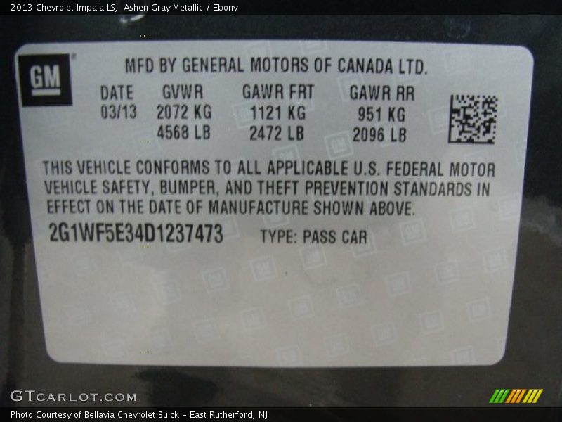 Ashen Gray Metallic / Ebony 2013 Chevrolet Impala LS