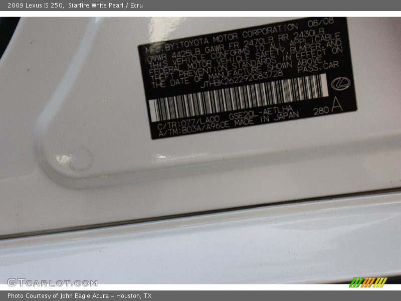 Starfire White Pearl / Ecru 2009 Lexus IS 250
