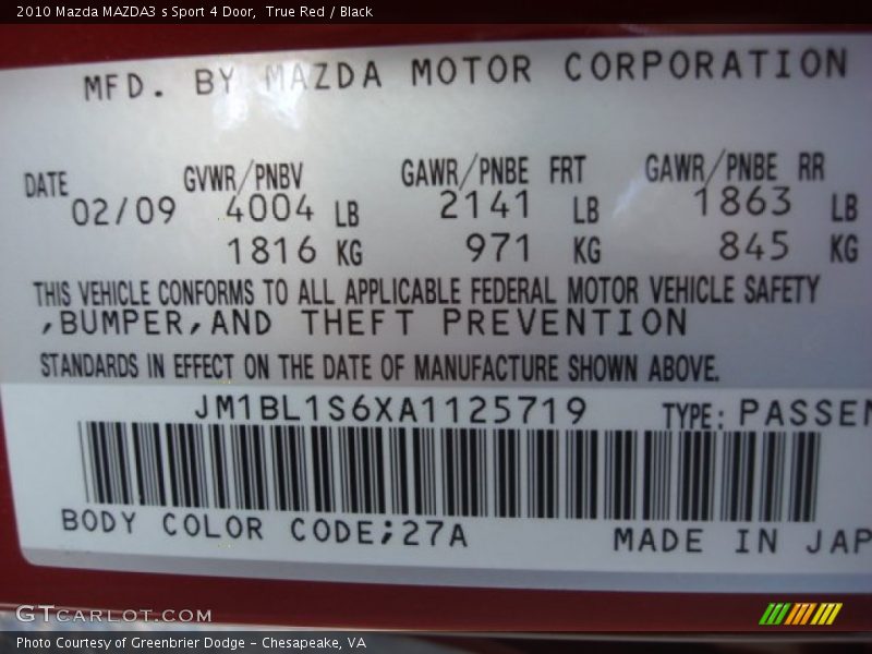 True Red / Black 2010 Mazda MAZDA3 s Sport 4 Door