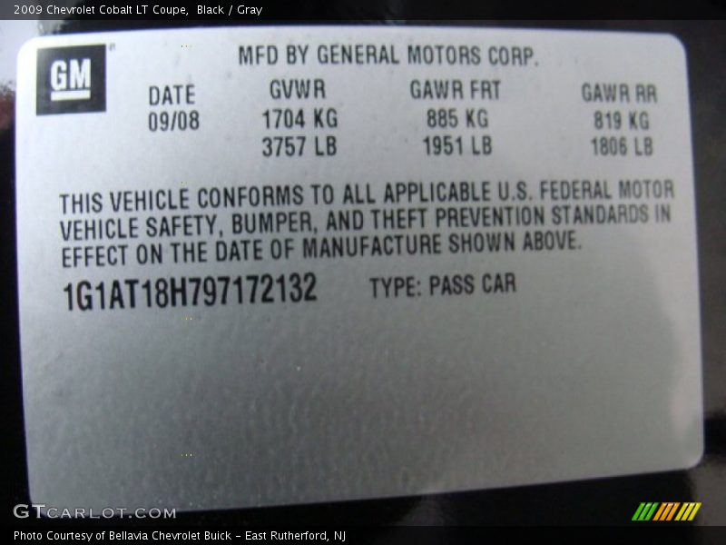 Black / Gray 2009 Chevrolet Cobalt LT Coupe
