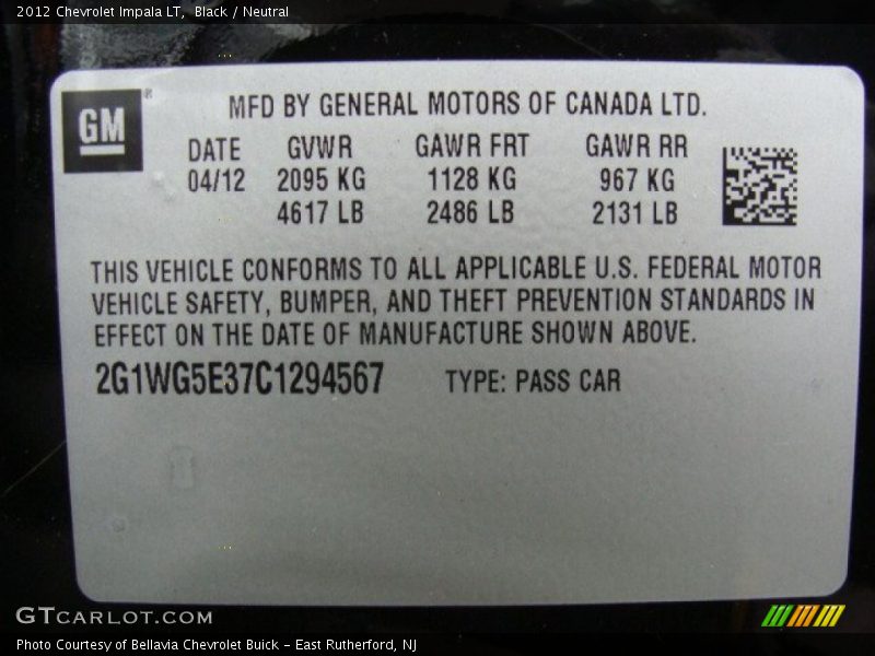 Black / Neutral 2012 Chevrolet Impala LT
