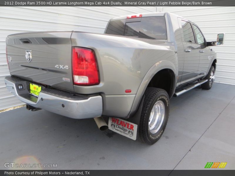 Mineral Gray Pearl / Light Pebble Beige/Bark Brown 2012 Dodge Ram 3500 HD Laramie Longhorn Mega Cab 4x4 Dually