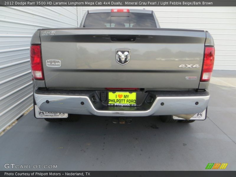 Mineral Gray Pearl / Light Pebble Beige/Bark Brown 2012 Dodge Ram 3500 HD Laramie Longhorn Mega Cab 4x4 Dually