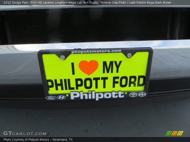 Mineral Gray Pearl / Light Pebble Beige/Bark Brown 2012 Dodge Ram 3500 HD Laramie Longhorn Mega Cab 4x4 Dually