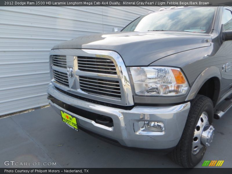 Mineral Gray Pearl / Light Pebble Beige/Bark Brown 2012 Dodge Ram 3500 HD Laramie Longhorn Mega Cab 4x4 Dually