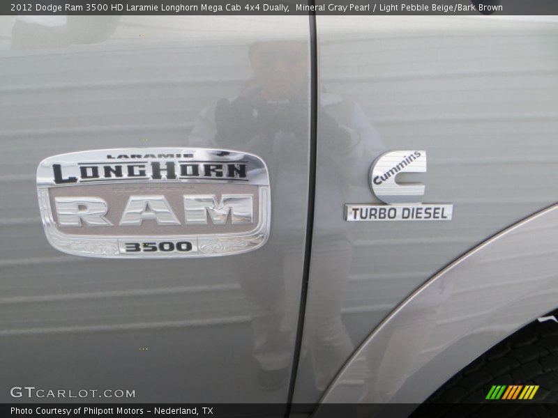 Mineral Gray Pearl / Light Pebble Beige/Bark Brown 2012 Dodge Ram 3500 HD Laramie Longhorn Mega Cab 4x4 Dually