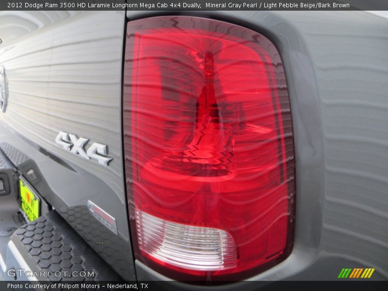 Mineral Gray Pearl / Light Pebble Beige/Bark Brown 2012 Dodge Ram 3500 HD Laramie Longhorn Mega Cab 4x4 Dually
