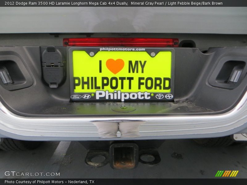 Mineral Gray Pearl / Light Pebble Beige/Bark Brown 2012 Dodge Ram 3500 HD Laramie Longhorn Mega Cab 4x4 Dually