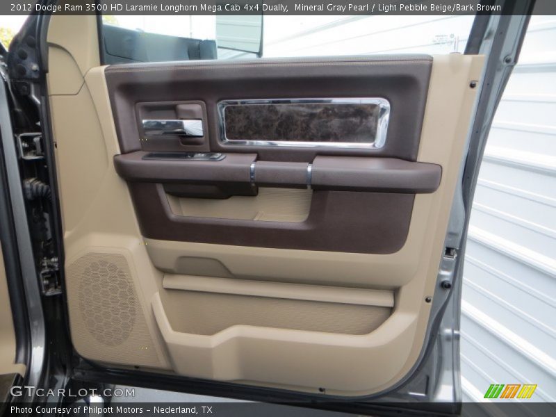 Mineral Gray Pearl / Light Pebble Beige/Bark Brown 2012 Dodge Ram 3500 HD Laramie Longhorn Mega Cab 4x4 Dually