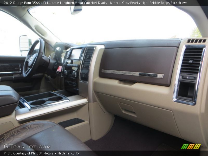 Mineral Gray Pearl / Light Pebble Beige/Bark Brown 2012 Dodge Ram 3500 HD Laramie Longhorn Mega Cab 4x4 Dually