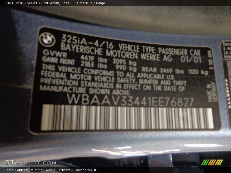 Steel Blue Metallic / Beige 2001 BMW 3 Series 325xi Sedan