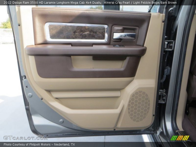 Mineral Gray Pearl / Light Pebble Beige/Bark Brown 2012 Dodge Ram 3500 HD Laramie Longhorn Mega Cab 4x4 Dually